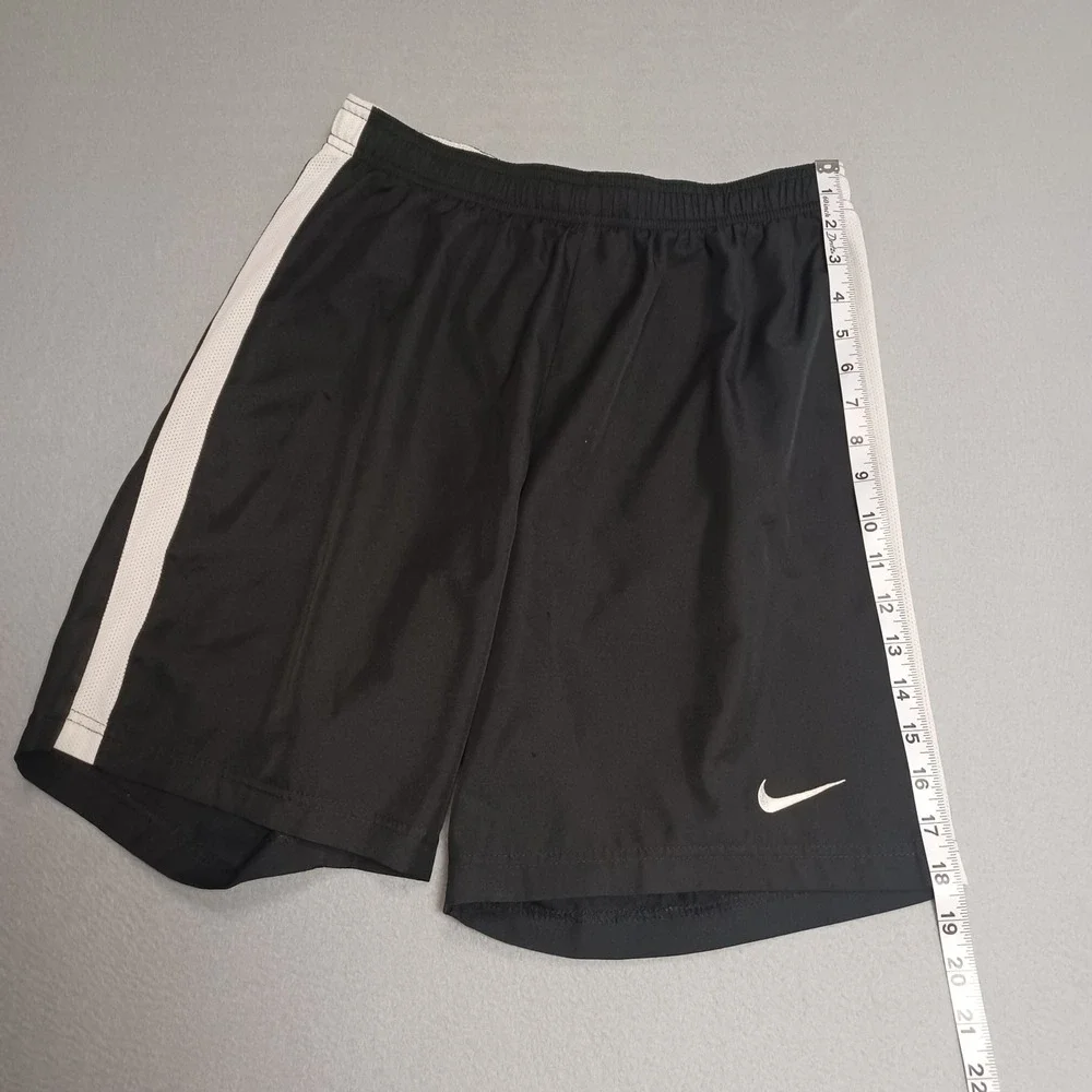 Nike Shorts Boys L Black Dri-FIT Soccer Mesh Stripe Athletic Performance